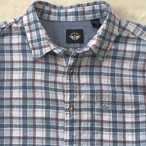 Dockers Men’s M Blue White Red Plaid Button Down Shirt EUC - Picture 2 of 11